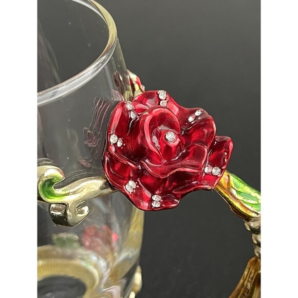 ARC France Glass Coffee Tea Cup Fairy Jeweled Enamel Red Rose Purple Butterfly - Picture 3 of 11